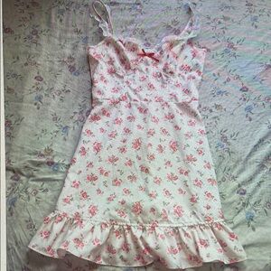 Floral Pink and White Dress with Ruffle Hem